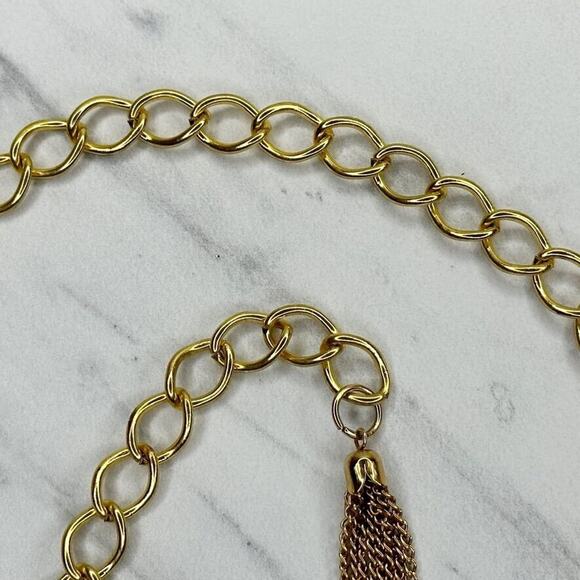 Gold Tone Chain Link Belt Tassel Charm Y2K Festival One Size (OS) ✨ - Picture 9 of 11
